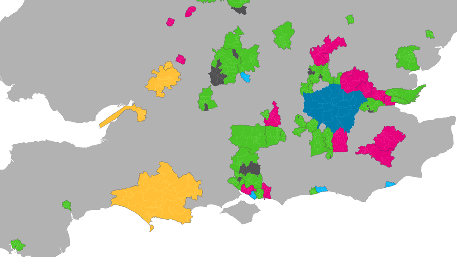 Map coloured to show council areas holding elections in 2024.
