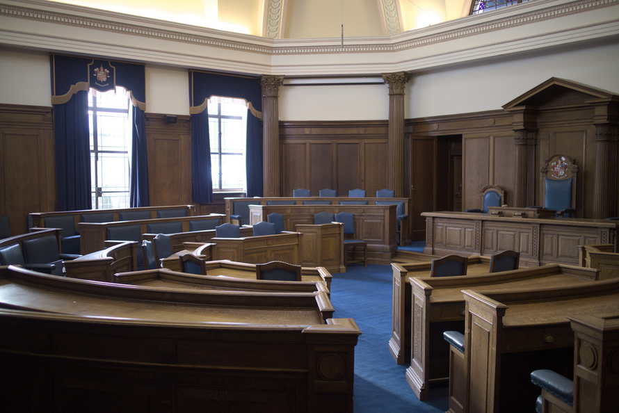 the interior of Harrogate's old town council chamber.