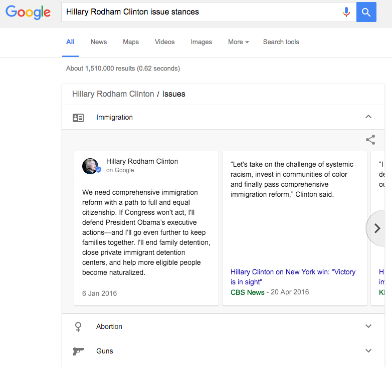 Google topic search results