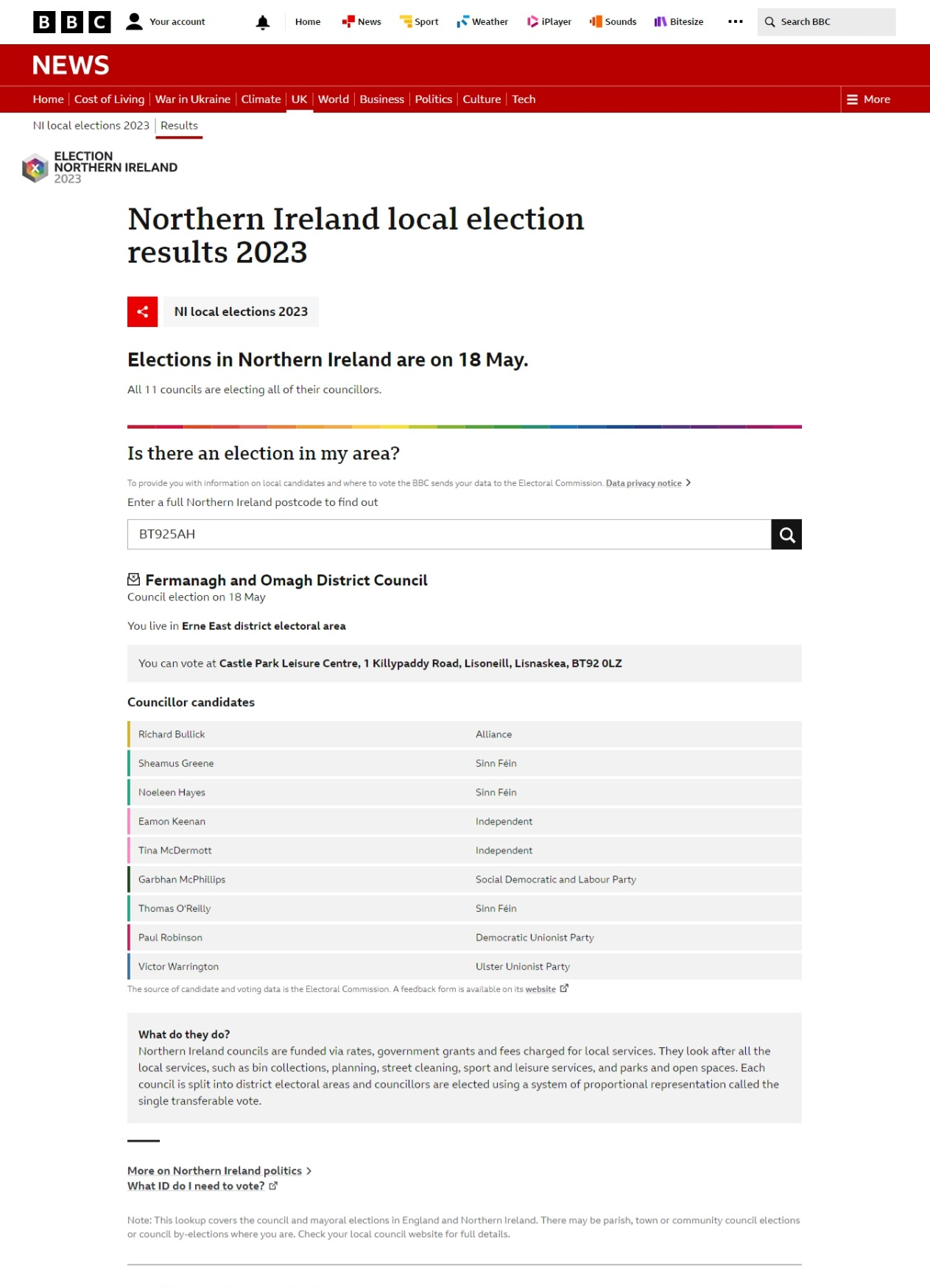 BBC Northern Ireland election lookup