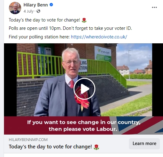 Labour MP Hillary Benn sharing Where Do I Vote on X