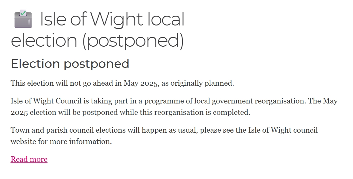 Message shown to voters on the Isle of Wight