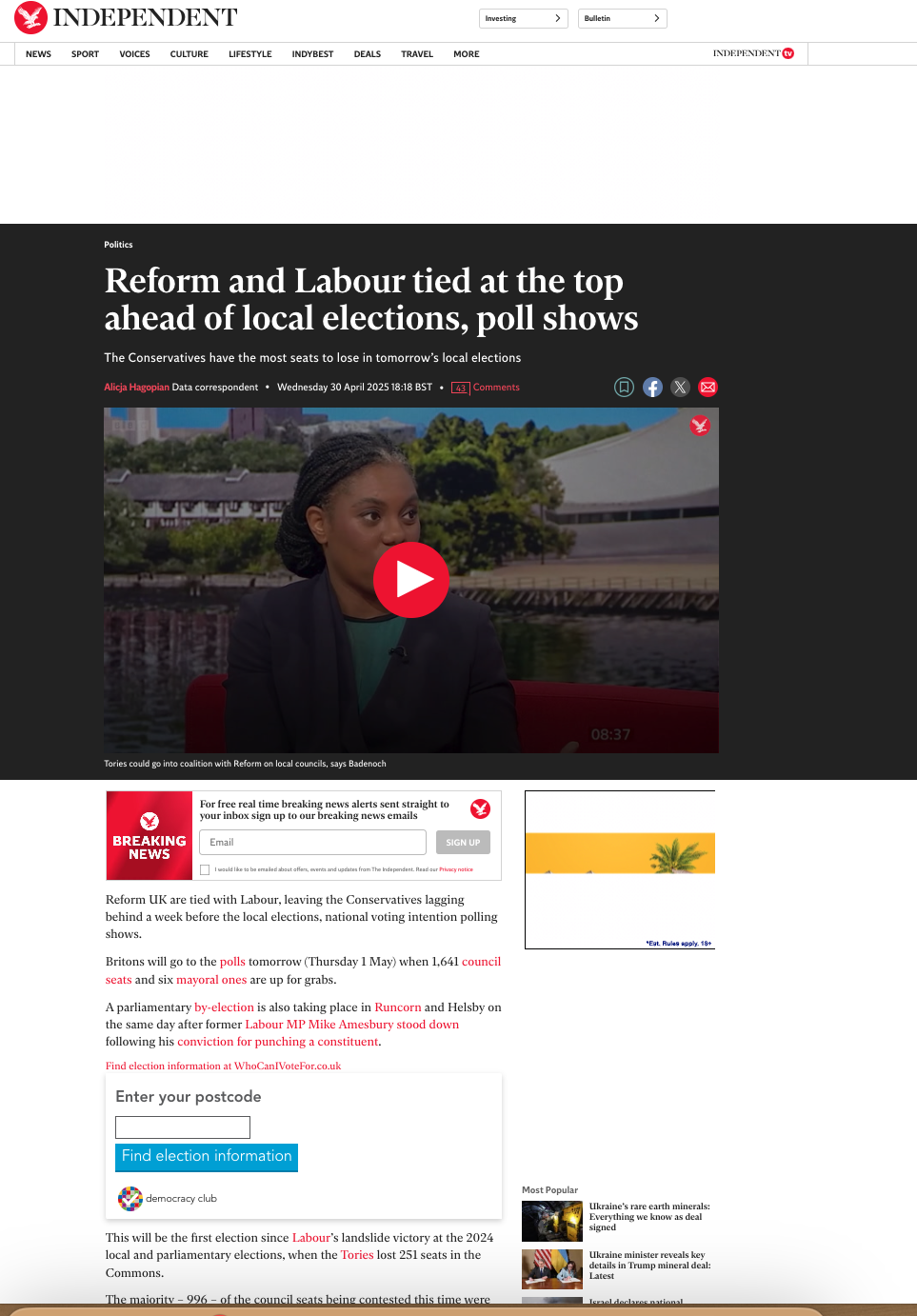Our widget on the website of the Independent.